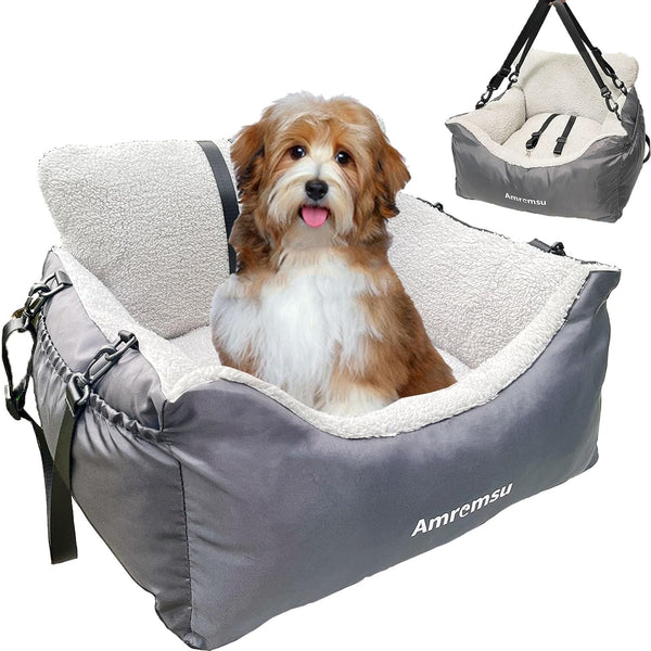 Small Dogs Car Seat Under 25 - Fully Detachable & Washable Ultra Soft Travel Bed with Clip-on & Storage Pockets