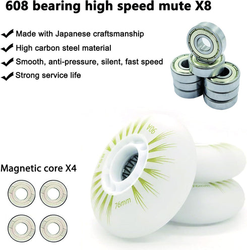 Light Up Inline Skate Wheels 4 Pack - Colorful Luminous Flash Replacement Wheel (76mm)