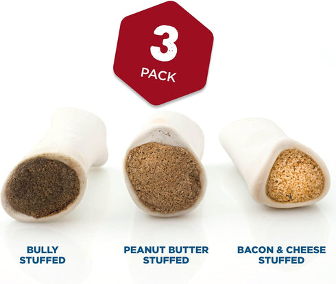 Best Bully Sticks 5 to 6 Inch Variety Pack Stuffed Shin Bones - USA Baked & Packed Shin Bones for Dogs - 3 Pack