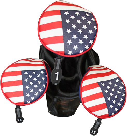 USA Patriot Golf Zipper Head Covers for Driver, 1, 3, 5 Fairway Woods, Neoprene Style, Fits All Clubs
