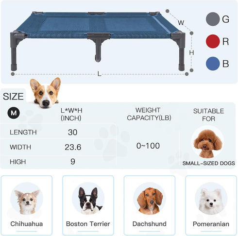 suddus Elevated Dog Bed, Waterproof Outdoor Portable Raised Dog Bed, Easy Clean Indoor or Outdoor Use, Medium, Blue