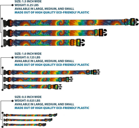 Buckle-Down Plastic Clip Collar - Tie Dye Swirl Multi Color, 1" Wide, Fits 11-17" Neck, Medium