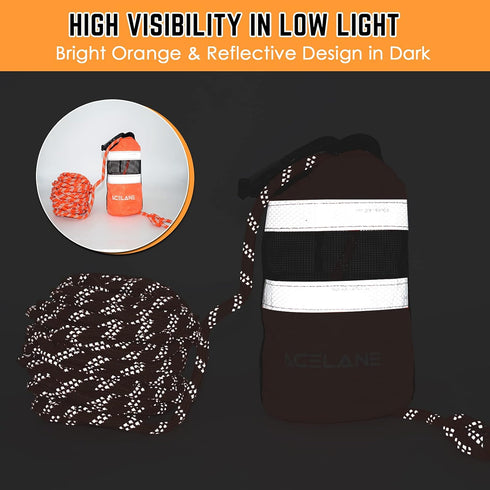 Throw Bag for Water Rescue with 70ft Reflective Rope, Floating Rescue Ropes for Boating