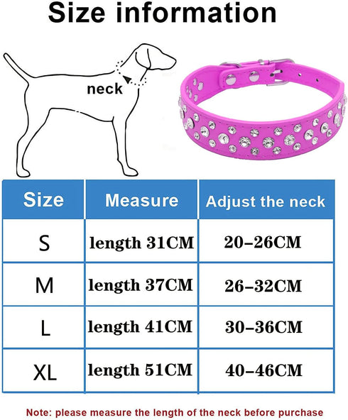 Bling Rhinestone PU Leather Crystal Diamond Pet Dog Cat Puppy Collar Black S M L XL (XL, Hot Pink)