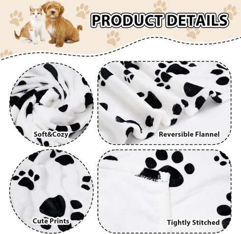Dog Paw Print Fuzzy Throw Blanket, Soft Cozy Flannel Blanket for Medium Small Pet Puppy Essentials, Home Bed Sofa Car