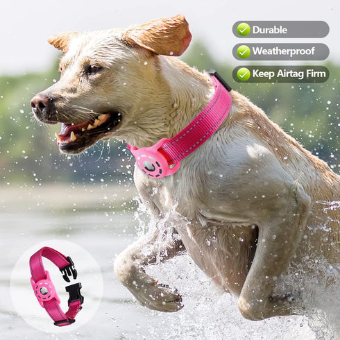 Reflective AirTag Dog Collar, Compatible with Apple AirTag, Nylon Collar with Silicone Holder for Small Medium Large