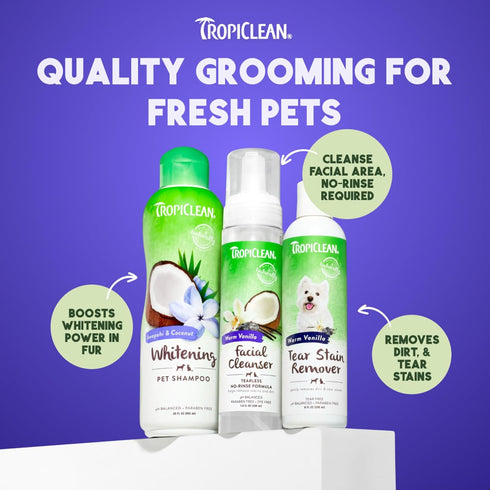 7.4 oz. TropiClean Warm Vanilla Waterless Facial Cleanser for Dogs | Dog Foam Face Wash | Dog Face Wash Derived from