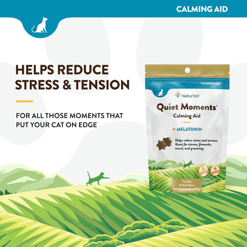 NaturVet Quiet Moments Calming Aid Cat Supplement Plus Melatonin - Reduces Stress in Cats, 50 Ct. Soft Chews