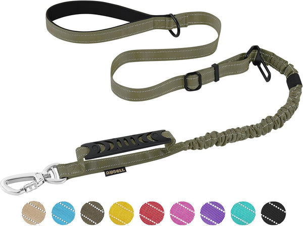 Tactical Dog Leash Heavy Duty - 4-6ft No Pull Bungee for Medium Large Dogs with Comfortable Padded Double Handle, Green