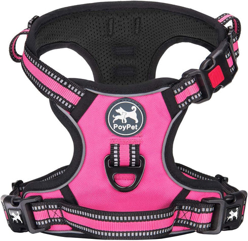 PoyPet No Pull Dog Harness, Reflective Adjustable No Choke Vest with Front & Back Leash Attachments for Small Medium