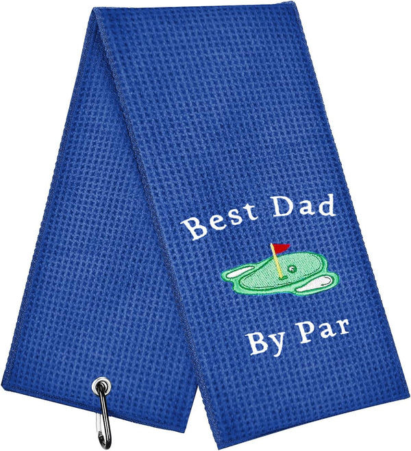 Funny Golf Towel, Best Dad by Par, Embroidered Golf Gifts for Men, Blue Golf Accessories