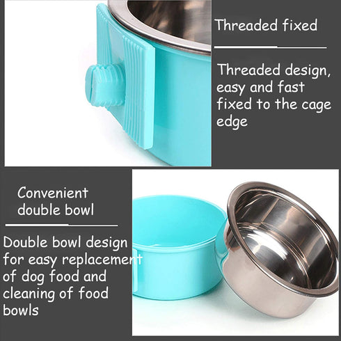 kathson 3 PCS Crate Dog Bowl, Stainless Steel Removable Hanging Food and Water Feeder Bowls for Pets