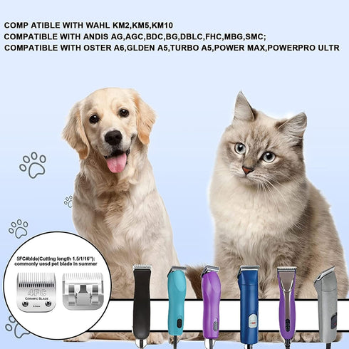 2PC 4FC Detachable Pet Clipper Replacement Blades, Compatible with Andis, Oster A5, Wahl KM Series