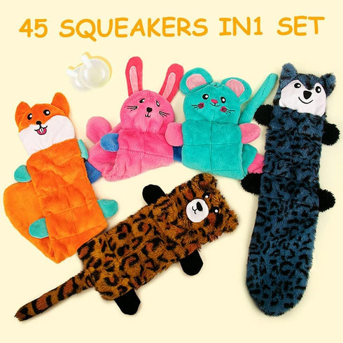 AWOOF No Stuffing Dog Toy Set, Crinkle Squeaky Chew Toys for Small Medium Large Breed Puppies, Durable Birthday