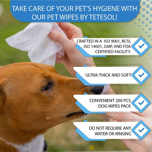 Dog Wipes for Dogs & Cats, 200 Count All Purpose Cleaning Wipes, Quick Easy Grooming for Bums, Body, Paws, Eyes