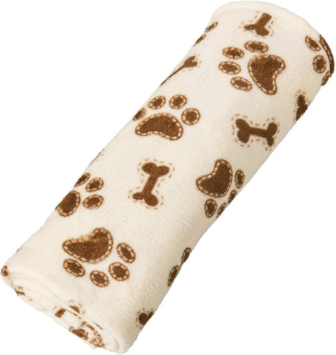 SPOT Snuggler Bone/Paws Blanket - Ultra Soft, Machine Washable Dog Blanket, 30" x 40" Cream with Bone and Paw Print
