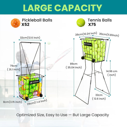 TurboStride Tennis Ball Hopper, Portable Pickleball Ball Basket for Pickup, Storage & Training (Large)