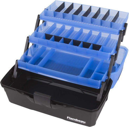 Flambeau Outdoors 6383FB Classic Tray Tackle Box, 3-Tray Portable Tackle Organizer, Frost Blue/Black