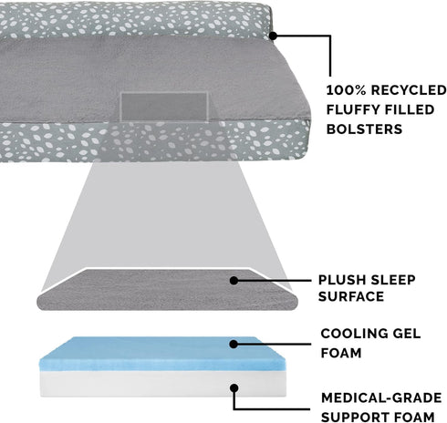 Furhaven Cooling Gel Dog Bed for Medium/Small Dogs, Removable Bolsters & Washable Cover, Plush L Shaped Chaise - Gray