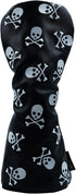 Skeleton Golf Club Headcover - Skull and Crossbones Driver, Fairway Wood, Hybrid PU Leather Headcover in White and Black