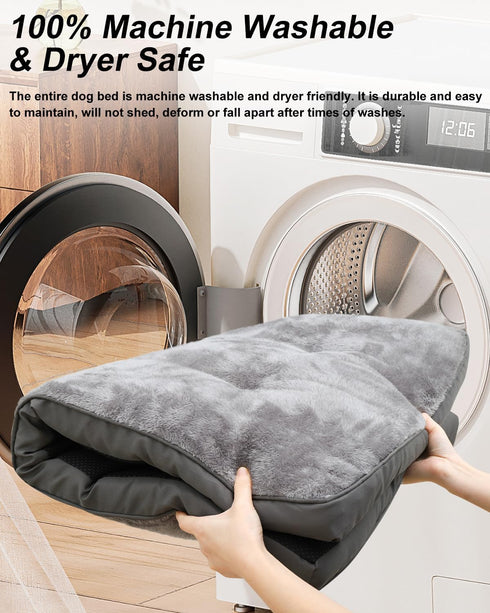 Dog Bed for Crate, Washable Medium Size Plush Dog Kennel Pad, Anti-Slip Sleeping Mat, 29x18 Inch, Grey