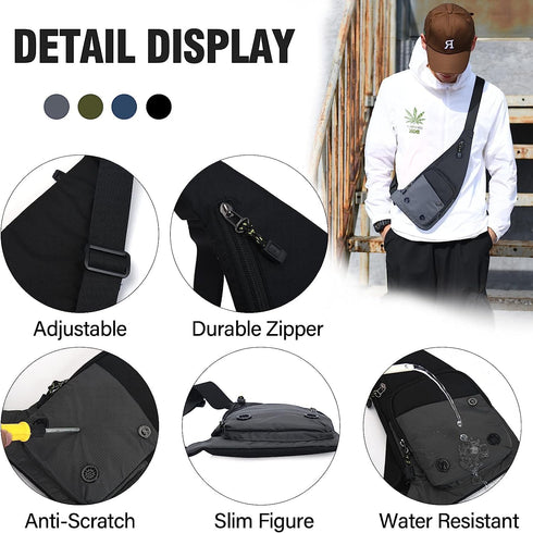 Peicees Waterproof Sling Bag, Crossbody Bag for Men Women, Slim Chest Backpack for Travel Hiking