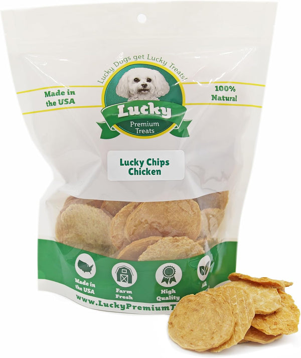 Lucky Premium Treats Chicken Lucky Chips for Dogs – Healthy Single Ingredient Dehydrated Chicken Jerky Treats Made in