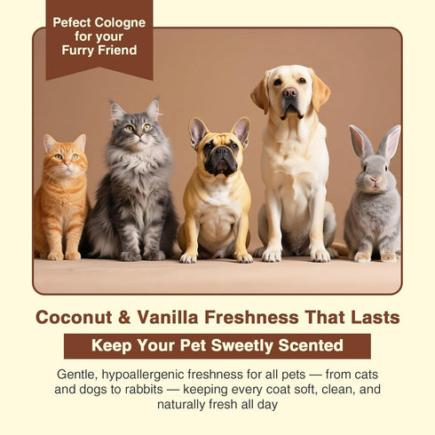 4.06 oz Dog Cologne & Pet Perfume Long-Lasting Coconut & Vanilla Scent | Alcohol-Free Deodorizing Spray for Dogs
