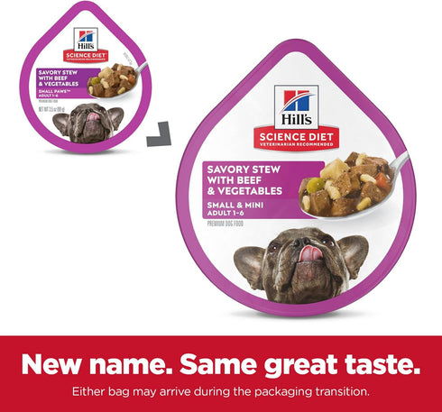 1-6 3.5 oz. 12-Pack Hill's Science Diet Adult Small & Mini Wet Dog Food, Beef & Vegetables, Trays