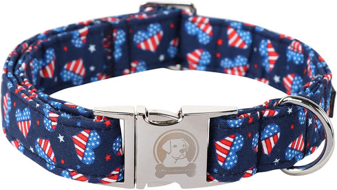 MR. CHUBBYFACE Spring Summer Dog Collar, Cute Heart Flag Design for Small Medium Large Dogs, Size L