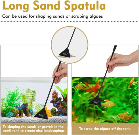 hygger Premium Long Stainless Steel Aquarium Tools, 4 PCS Plant Tweezers Scissors Spatula Kit with 1 Cleaning Cloth for