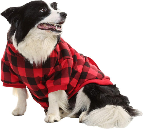 KOOLTAIL Plaid Dog Hoodie Pet Clothes Sweater with Hat and Pocket for Small to Large Dogs, Red XXL
