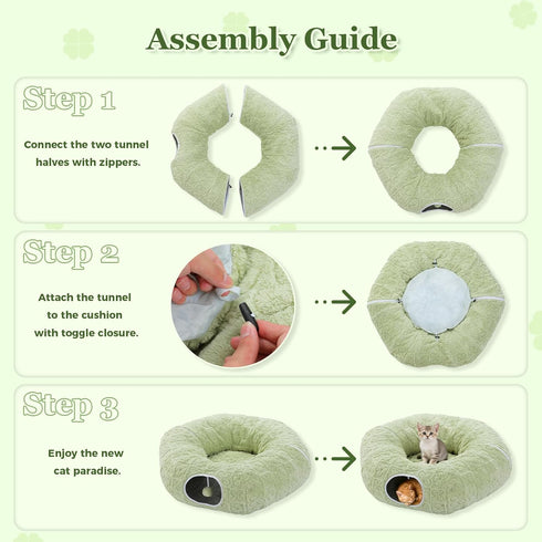 PEQULTI Cat Tunnel with Bed for Indoor Cats, Cat Play Donut Tunnel with Washable Soft Plush Mat, Round Tube Toys Cute