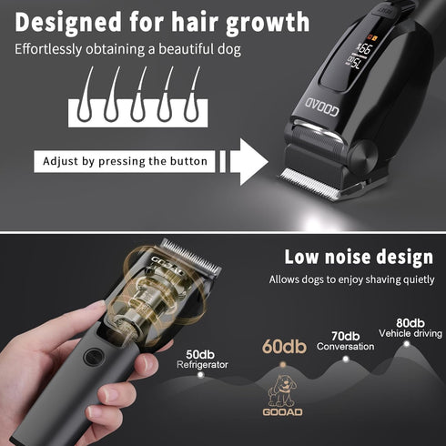 7500rpm Trimmer Dog Clippers for Grooming Heavy Thick Hair & Coats, Low Noise Cordless Pet Shaver, Dog Grooming Kit