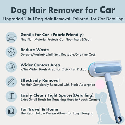 Dog Hair Remover for Car, Complete 3 in 1 Pet Hair Detailer Brush - Auto Detailing Tool for Car and Home Removes Hair from Car Seats, Carpets, and Couches, Reusable Fur Cleaning Solution