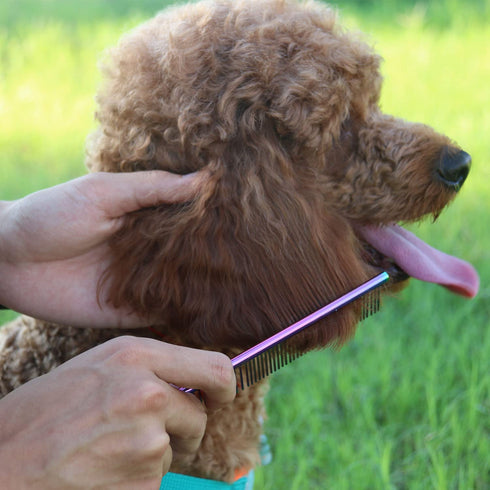 ROPO Dog Comb for Removing Matted Fur - Pet Dematting Comb with Non-Slip Grip Handle and Rounded Teeth for Long and