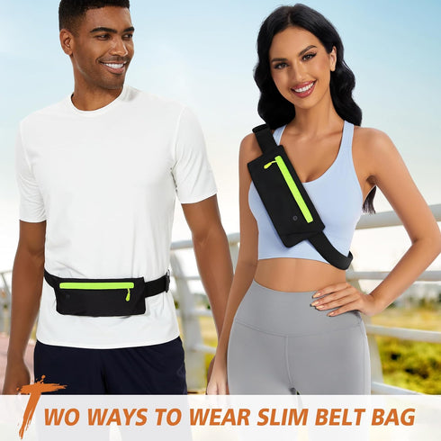 WHIPPY Slim Running Belt Fanny Pack for Women Men, Elastic Runners Belt Waist Pouch Chest Bag Phone Holder Waist Pack