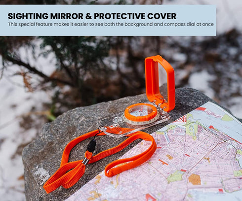 Sighting Compass Mirror, Adjustable Declination for Boy Scout Survival Camping, Base Plate Compass for Navigation