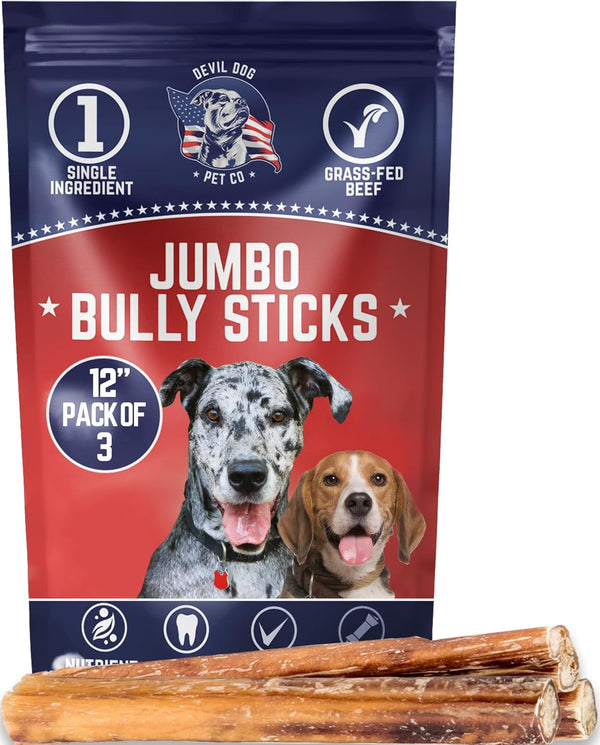 Devil Dog Pet Co - Jumbo Bully Sticks for Dogs 12 Inch