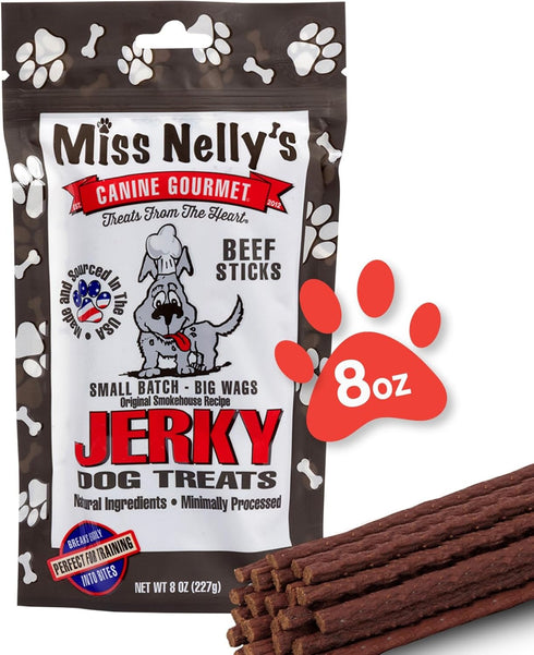 Miss Nelly's -All Natural Beef Jerky Dog Treats - Soft Sticks -