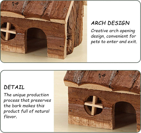 Hamster Wooden Hideout House - Natural Climbing Play Hut for Dwarf Hamster, Small Mouse, Rat, and Gerbil