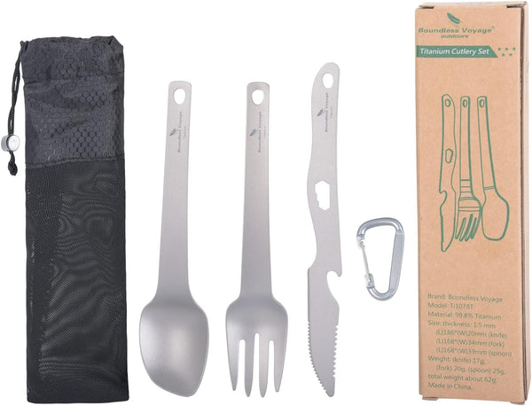 Boundless Voyage Titanium Cutlery Set Ultralight Utility Flatware Utensil Spoon Fork Knife
