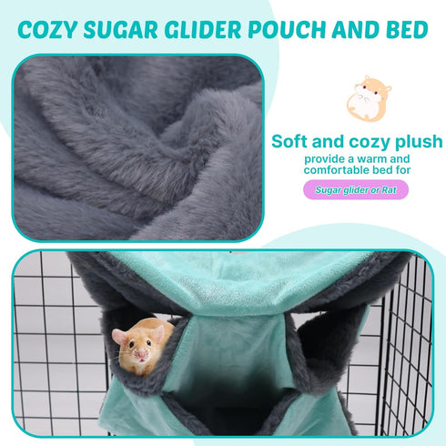 LYART Hammock 3-Layer Hammock (2.Mint) Sugar Glider Pouch Bed Bedding, Sugar Glider Cage Accessories Toys for Rat, Make