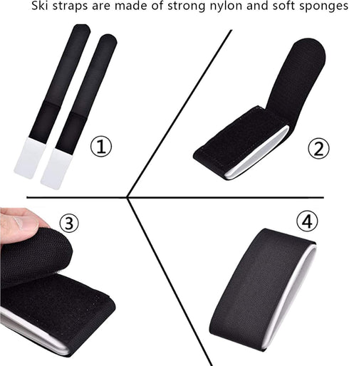 Ski Straps, Adjustable Hook and Loop Fixing Straps for Carrying Narrow Wide Fat Skis, 6 Pcs