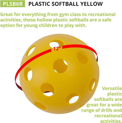 12" Set Champion Sports Hollow Plastic Softball - Practice Softballs - Regulation Size Balls - Fun for All Ages