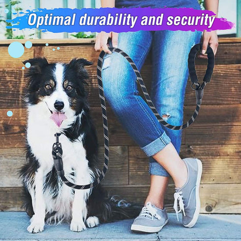 2 Pack Dog Leash 5 FT Thick Durable Nylon Rope with Padded Handle, Reflective Leash for Medium Large Dogs (Black+Pink)