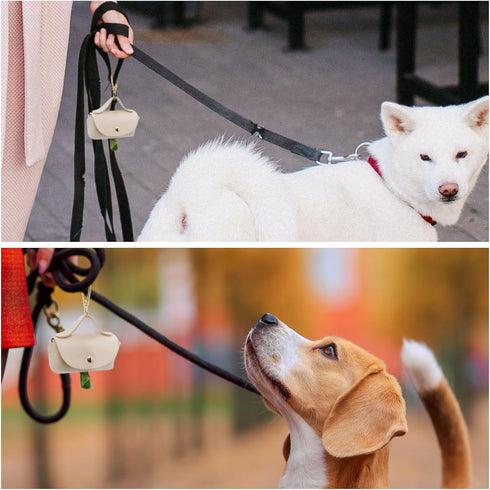 Leather Poop Bag Holder Dispenser for Leash, Portable Reusable Dog Poop Bag Holder for Walking and Outdoor (Beige)