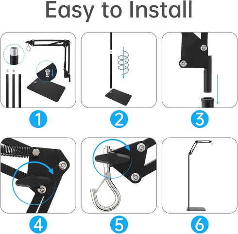 RTNLIT (15.7inch 65.9inch) 360 Reptile Lamp Stand Reptile Heat Light Stand to with Adjustable Swing Arm, Metal Bracket