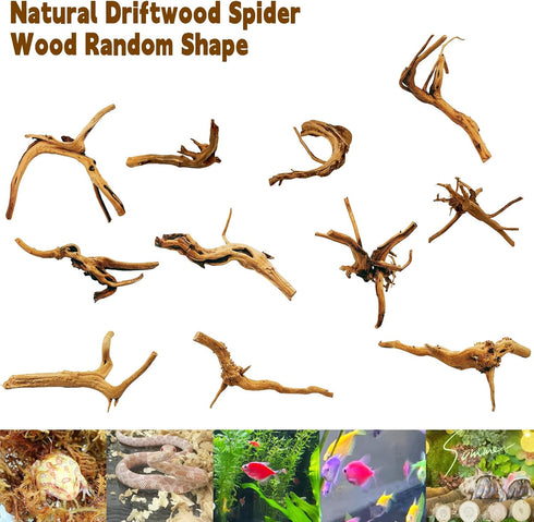 Hamiledyi 5PCS Driftwood for Aquarium, 7-9inch Natural Reptile Spider Wood, Assorted Branches Fish Tank Decor
