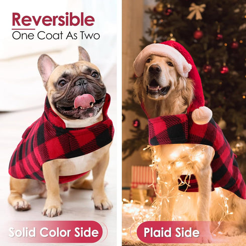 AOFITEE Reversible Dog Coat, Warm Winter Jacket, Thick Padded Vest with Leash Hole, Cotton Material, Small (23'' Chest)